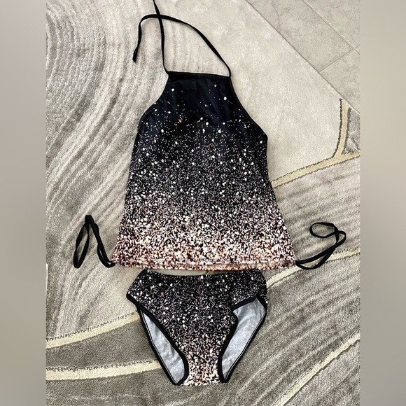 Black n Tan Speckled Tankini - Picture 2 of 3